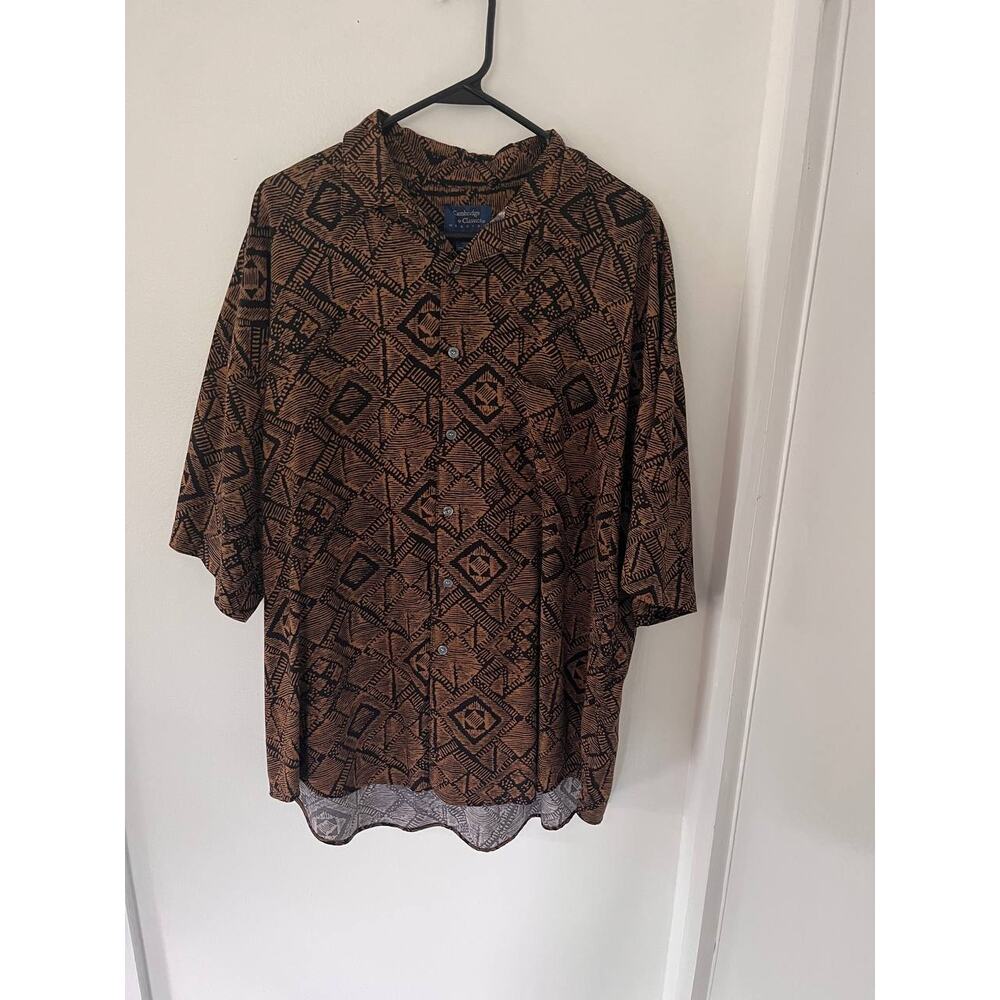Cambridge Classics Mervyns Black & Brown Vintage Mens Short Sleeves Shirt Large